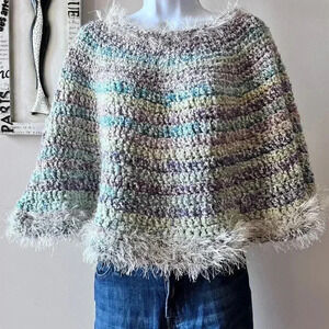 Crochet Boho Handmade Multi Colored Poncho
